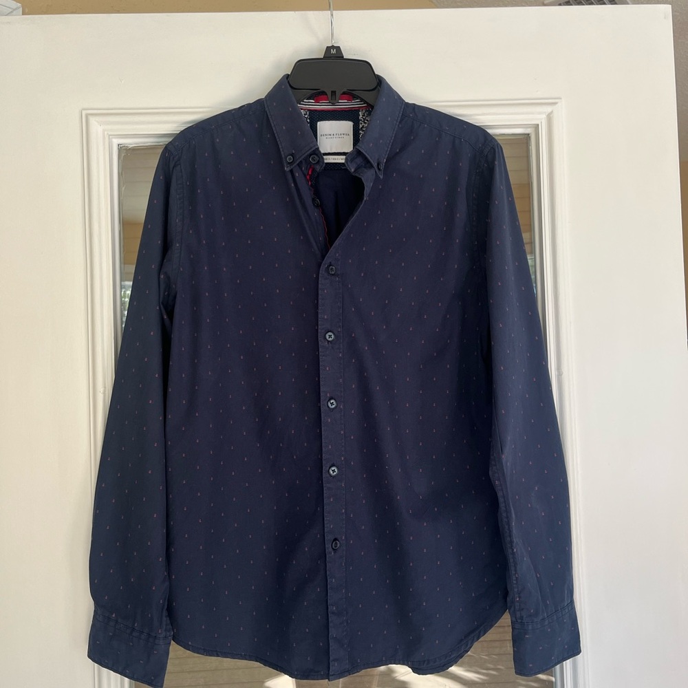 Men’s Denim & Flower Button Down (small)